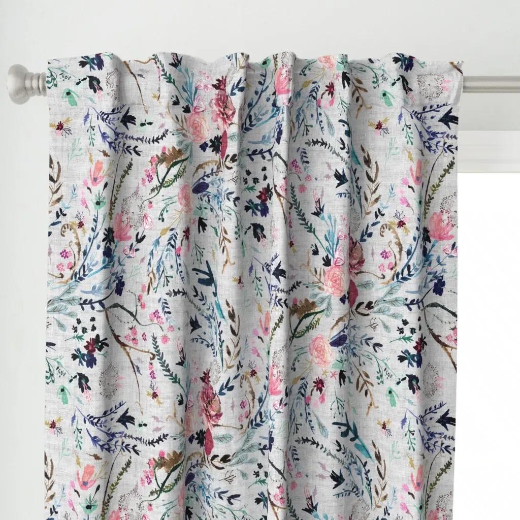 Fable Floral Jumbo Curtain Panel - Light Grey alternate view