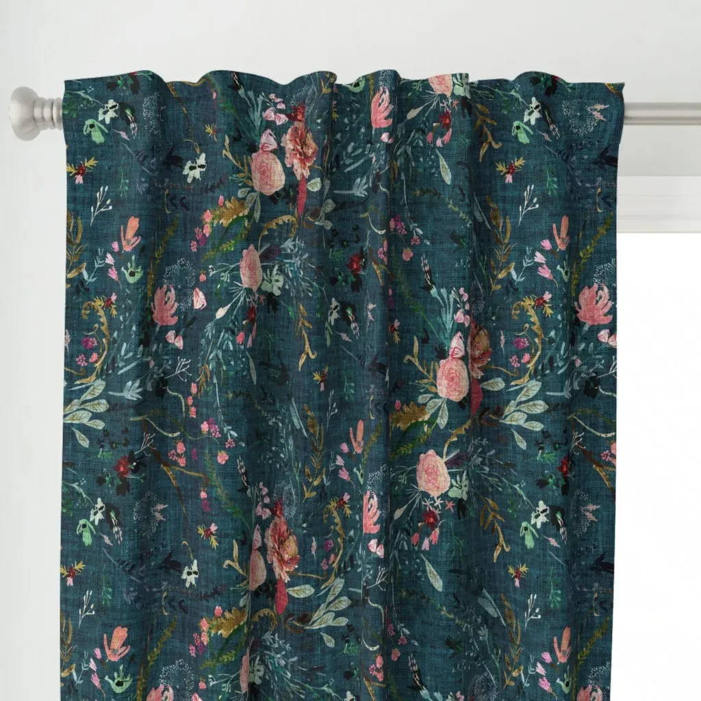 Fable Floral Jumbo Curtain Panel - Teal alternate view