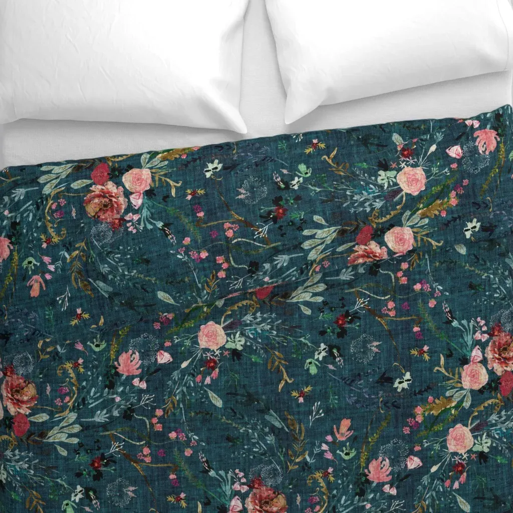 Fable Floral Jumbo Duvet Cover - Teal alternate view