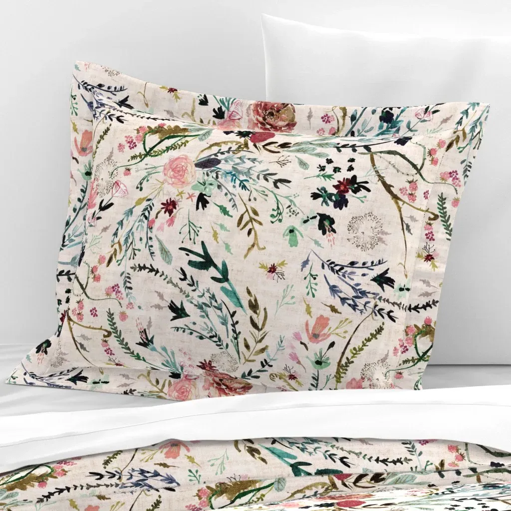 Fable Floral Standard Flanged Cushion Cover - Pink, Cotton Sateen product