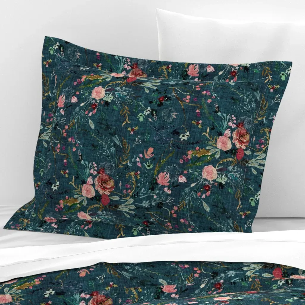 Fable Floral Standard Flanged Pillow Sham - Teal, Cotton Sateen product