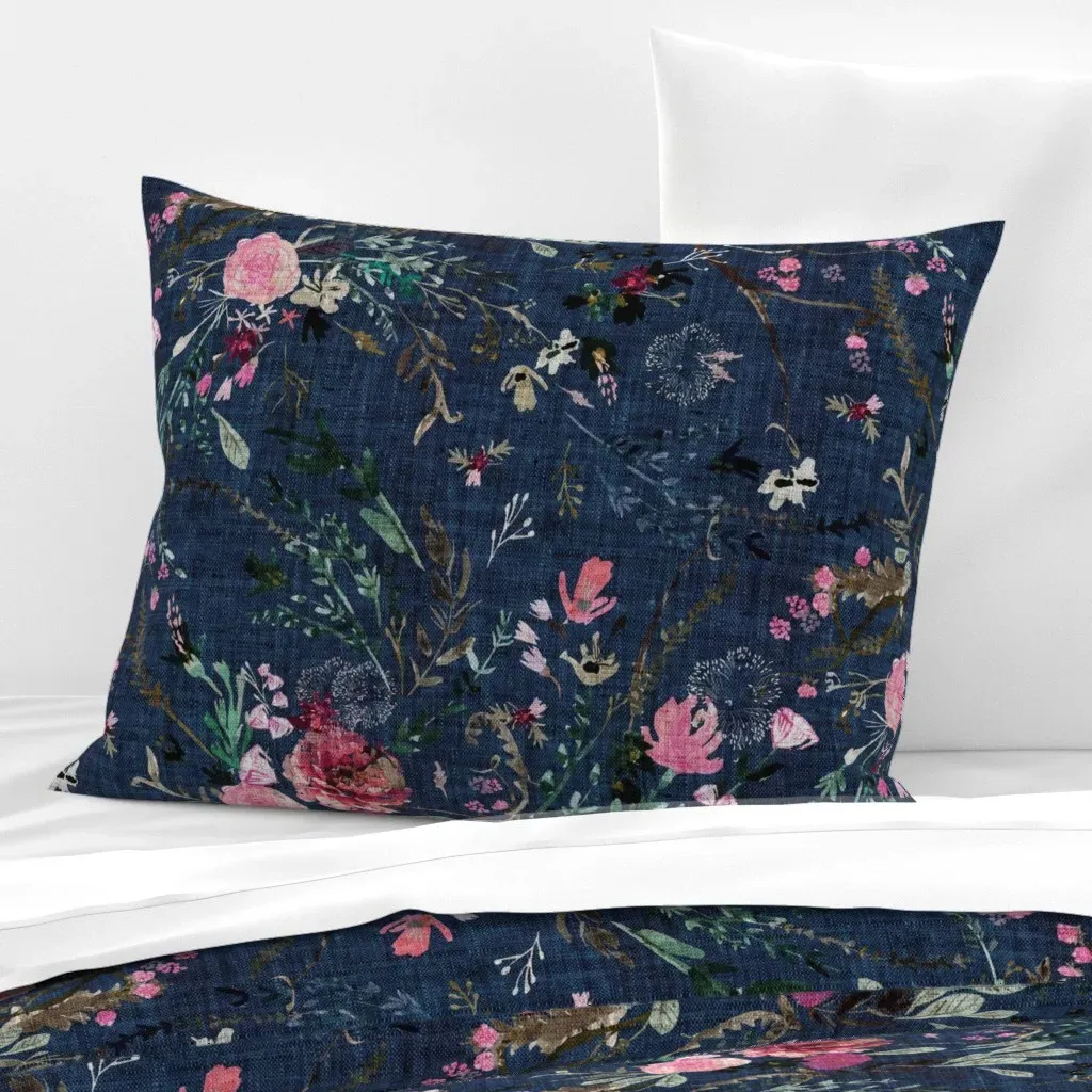 Fable Floral Standard Knife Edge Cushion Cover - Indigo, Cotton Sateen product