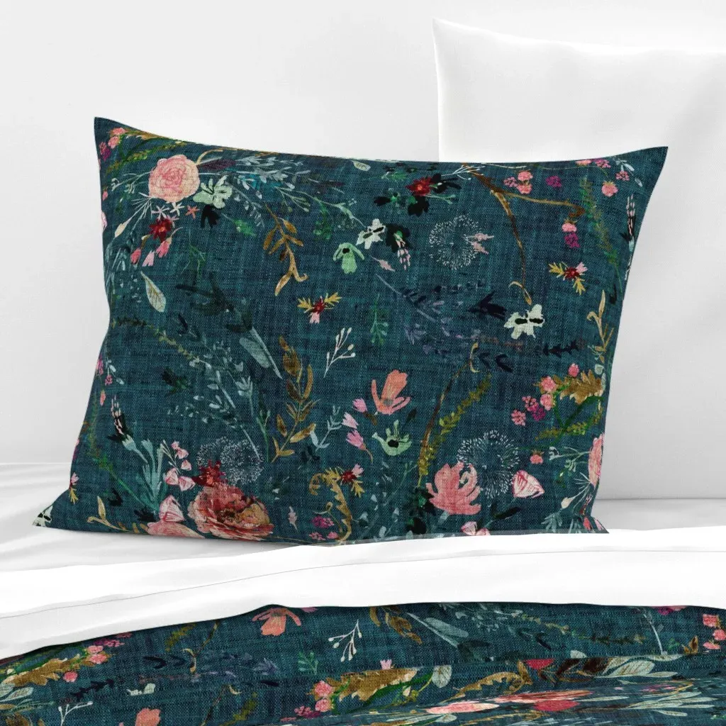 Fable Floral Standard Knife Edge Cushion Cover - Teal, Cotton Sateen product