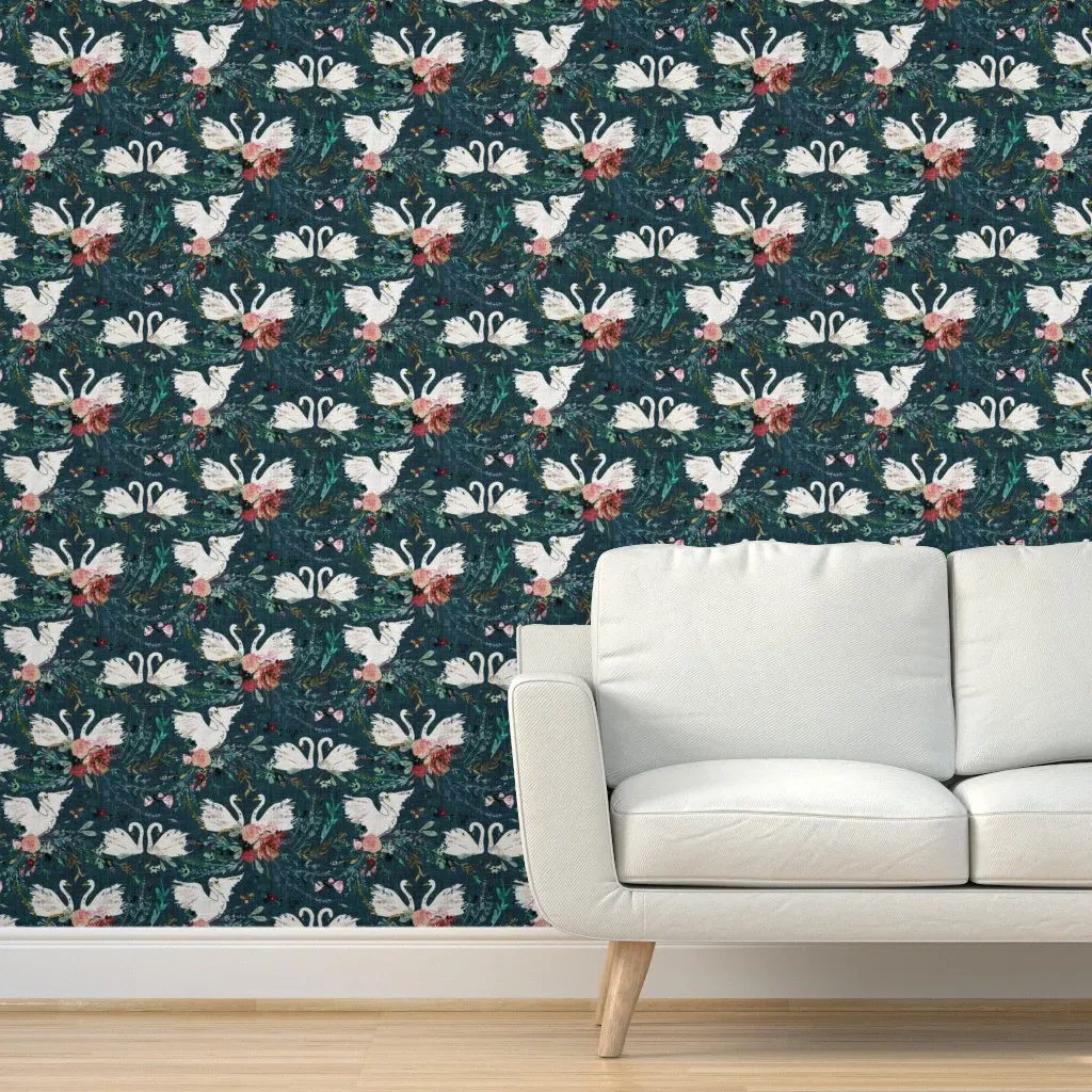 Fable Swan Damask Peel and Stick Wallpaper - Teal product