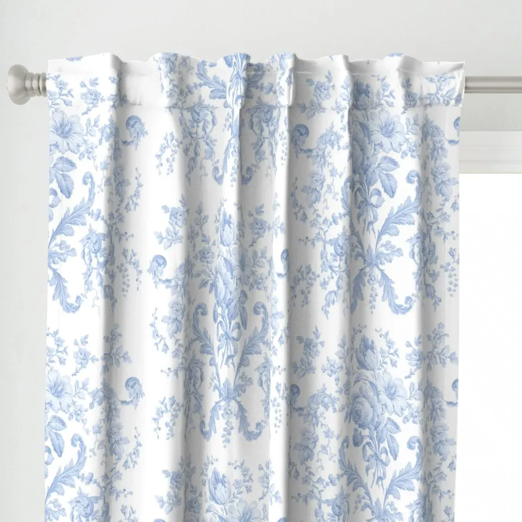 Faded Rococo Curtain Panel - Light Blue alternate view