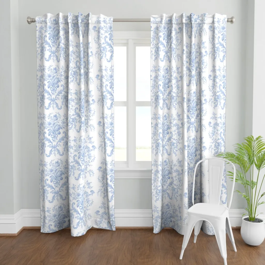 Faded Rococo Curtain Panel - Light Blue product
