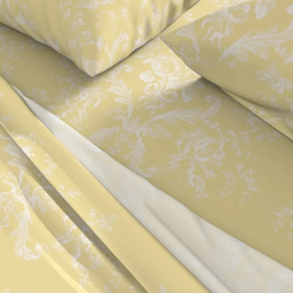Faded Rococo Roses Buttercup Reversed Queen Sheet Set - White alternate view