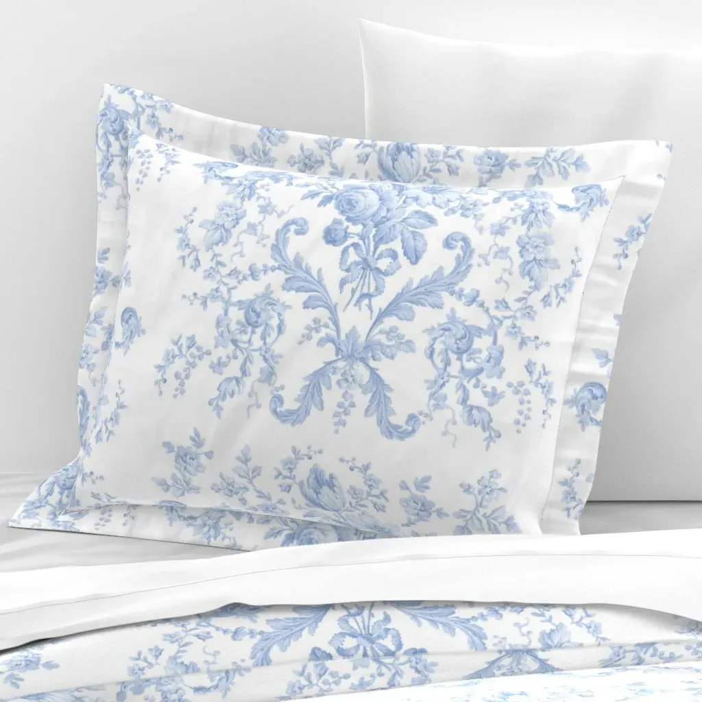 Faded Rococo Standard Flanged Pillow Sham - Light Blue, Cotton Sateen product