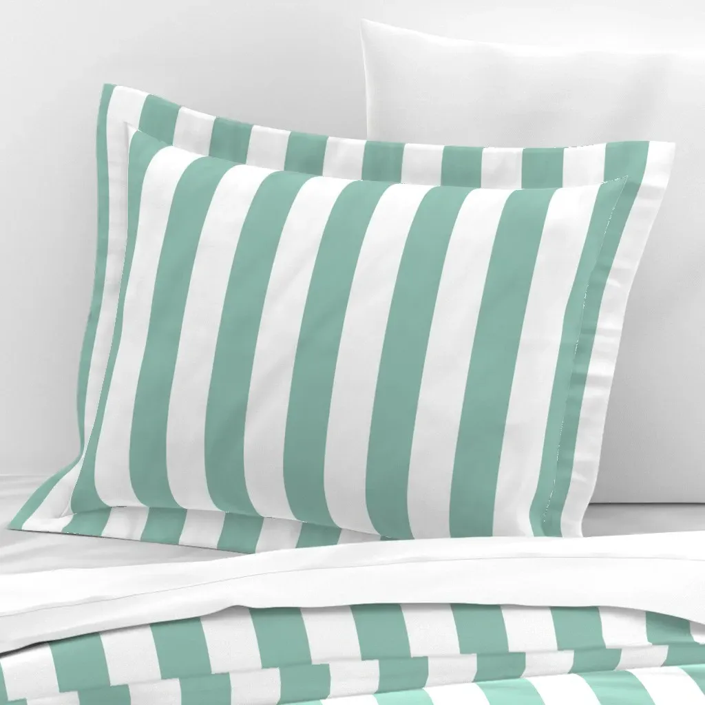 Faded Teal Vertical Striped Standard Flanged Pillow Sham - Seafoam Green, Cotton Sateen product