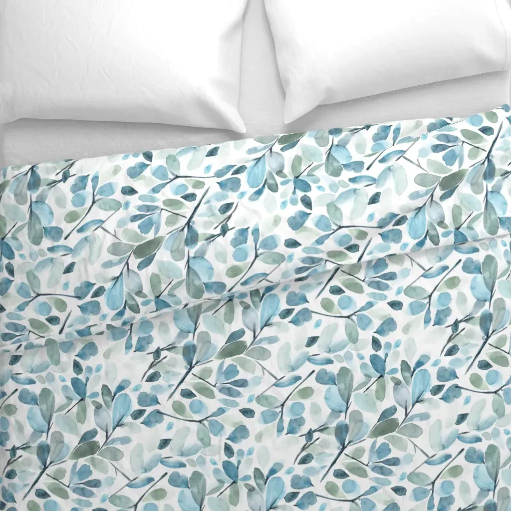Faded Watercolor Leaves Duvet Cover - Blue-Gray alternate view