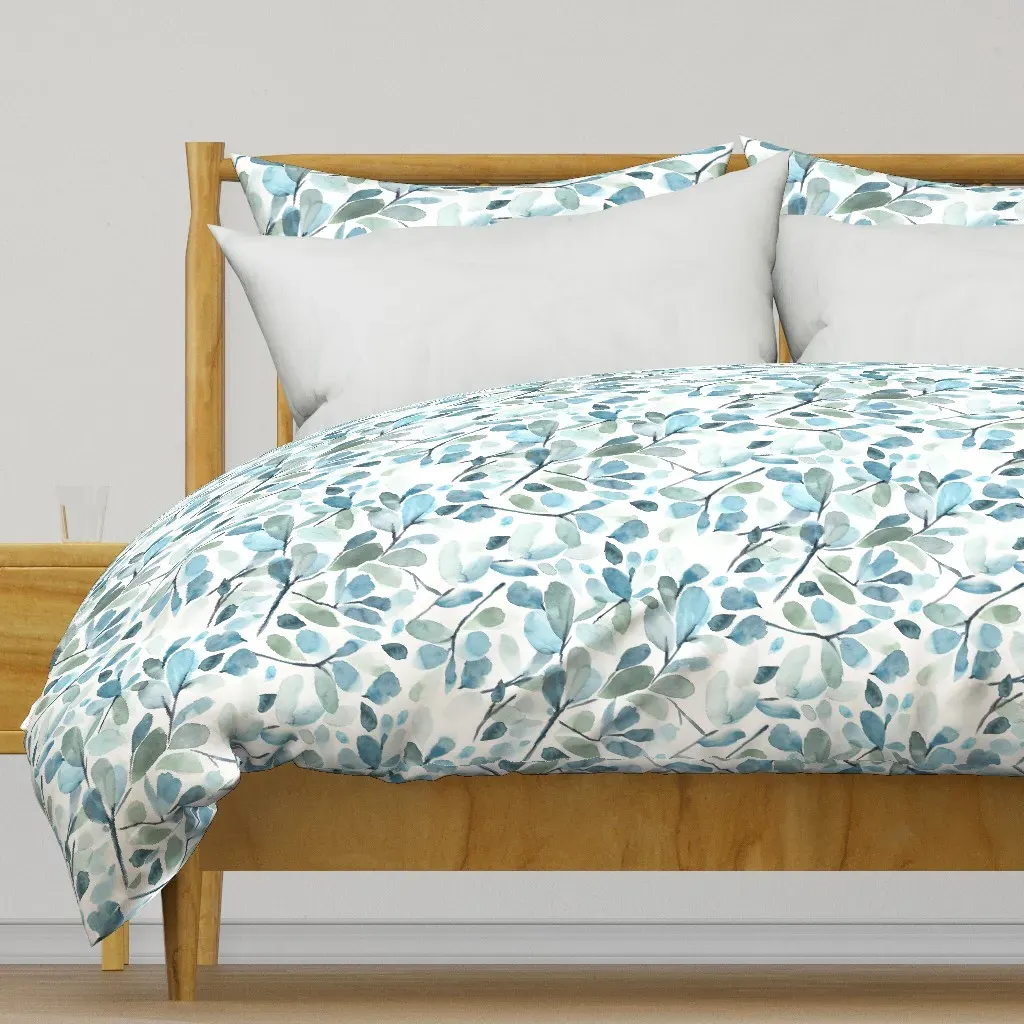 Faded Watercolor Leaves Duvet Cover - Blue-Gray product