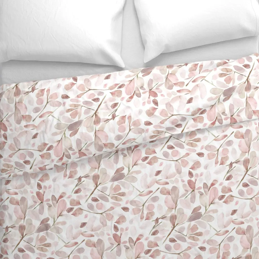 Faded Watercolor Leaves Duvet Cover - Dusty Rose alternate view