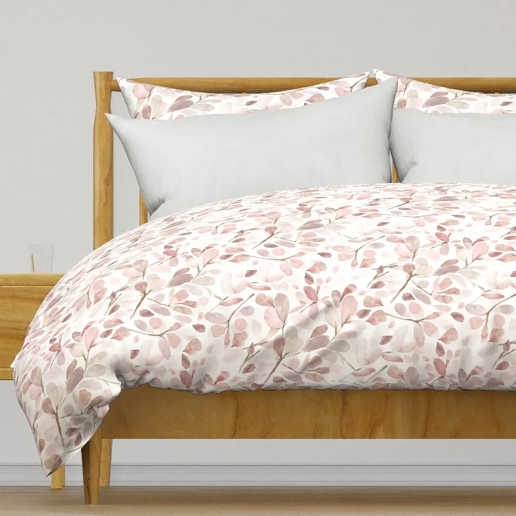 Faded Watercolor Leaves Duvet Cover - Dusty Rose product