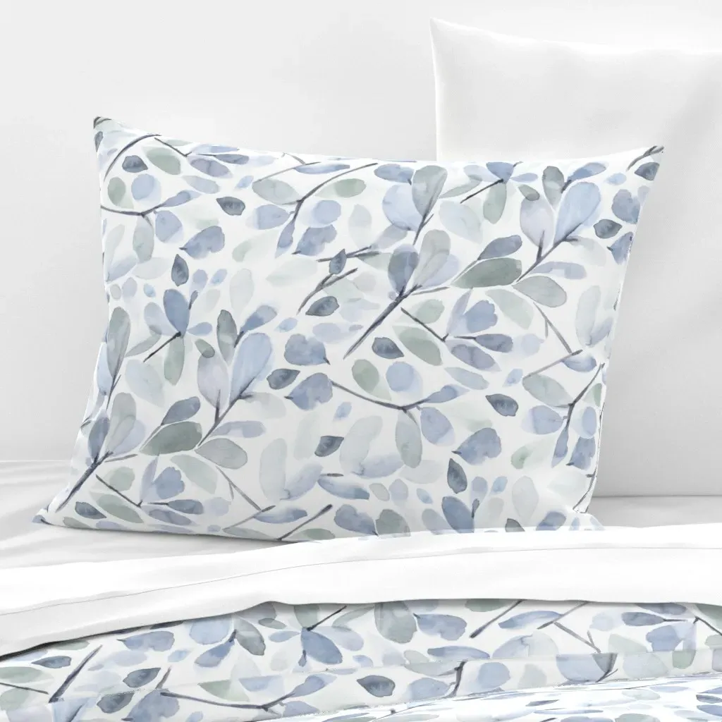 Faded Watercolor Leaves Standard Cushion Cover - Light Blue, Cotton Sateen product