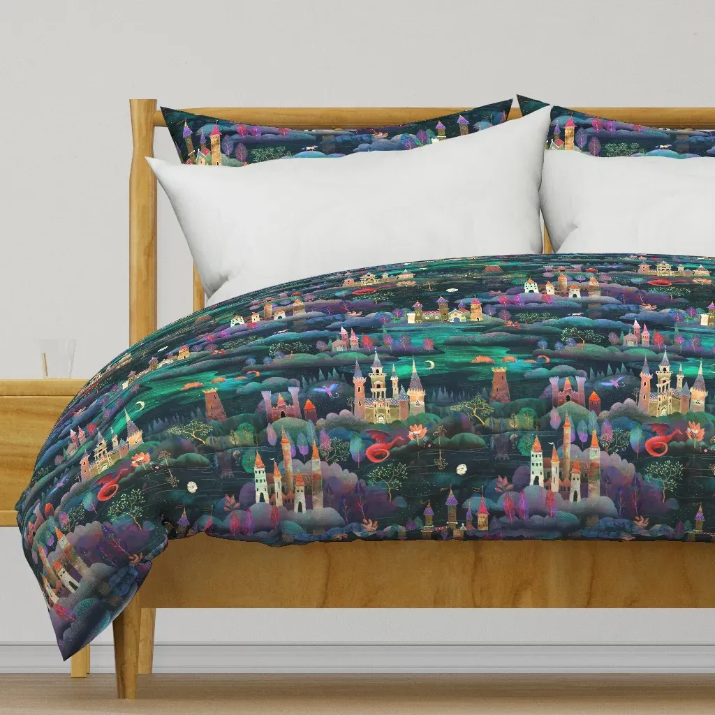 Fairytale Forest With Castles Duvet Cover - Dark Teal product
