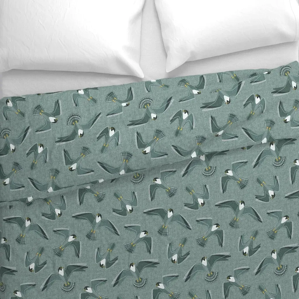 Falcons In Flight Duvet Cover - Teal alternate view