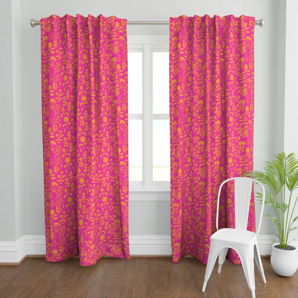 Fall Flowers Textured Curtain Panel - Orange product