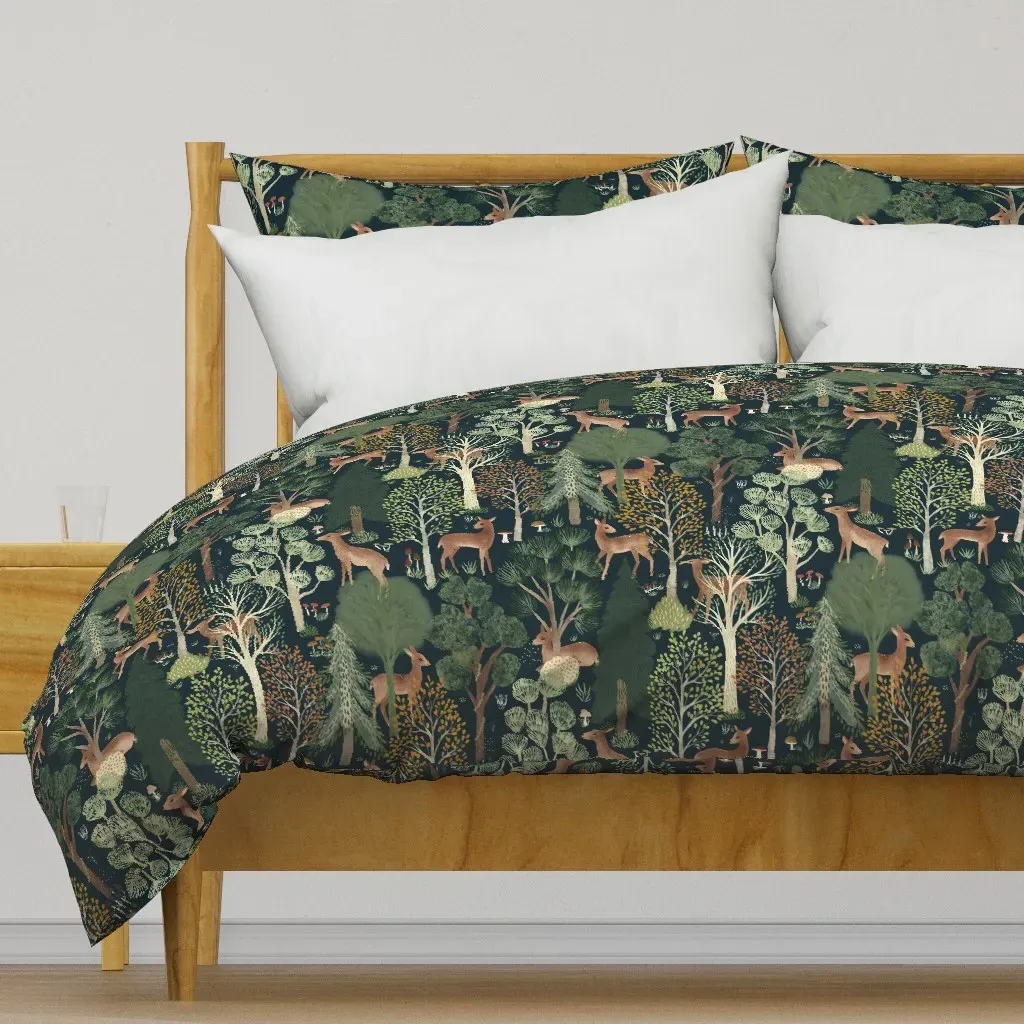 Fall Forest Trees & Deer Duvet Cover - Green product