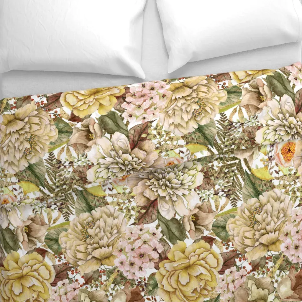 Fall Wedding Floral Sepia Duvet Cover - Cream alternate view
