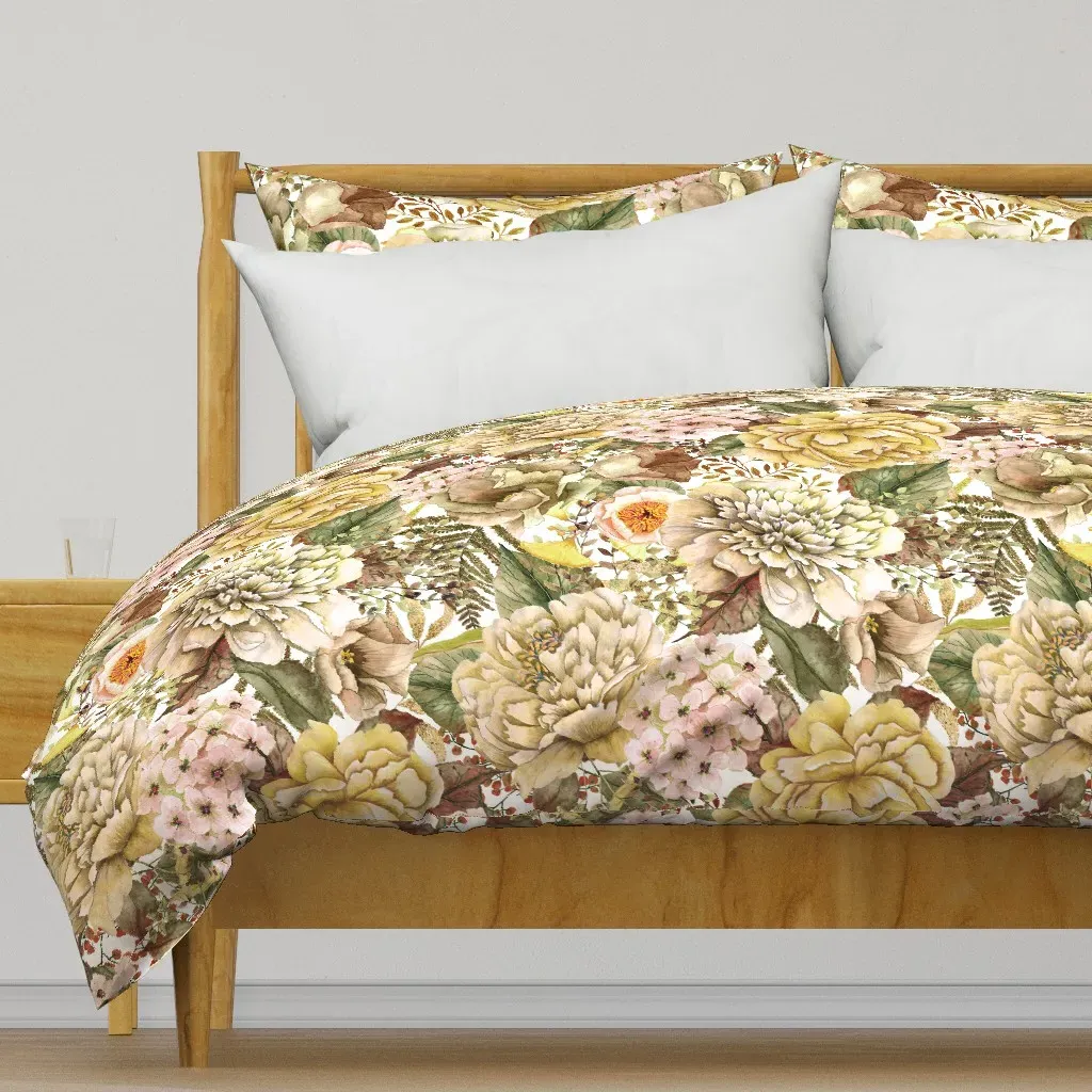 Fall Wedding Floral Sepia Duvet Cover - Cream product