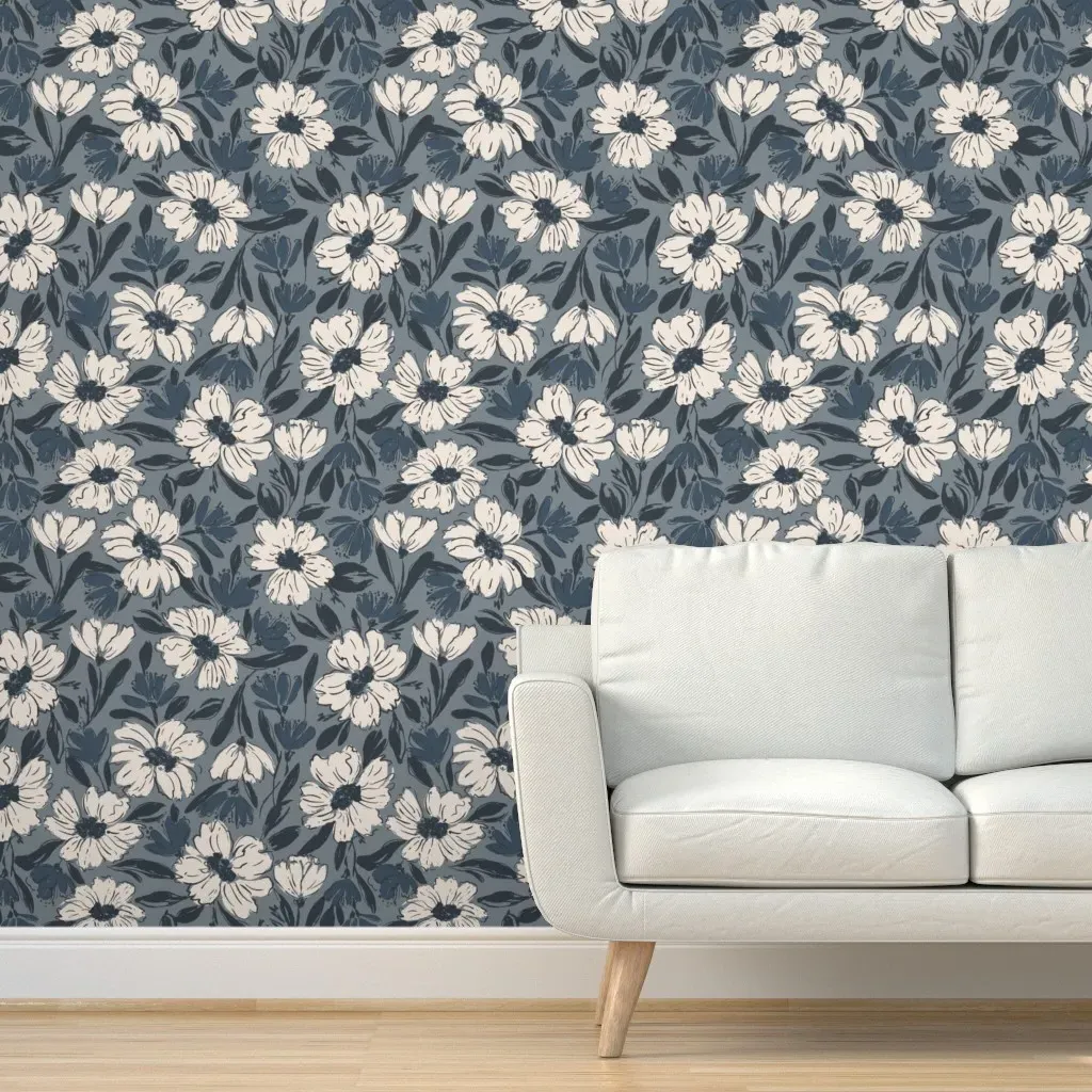 Fallen Blooms Peel and Stick Wallpaper - Cream, Blue product