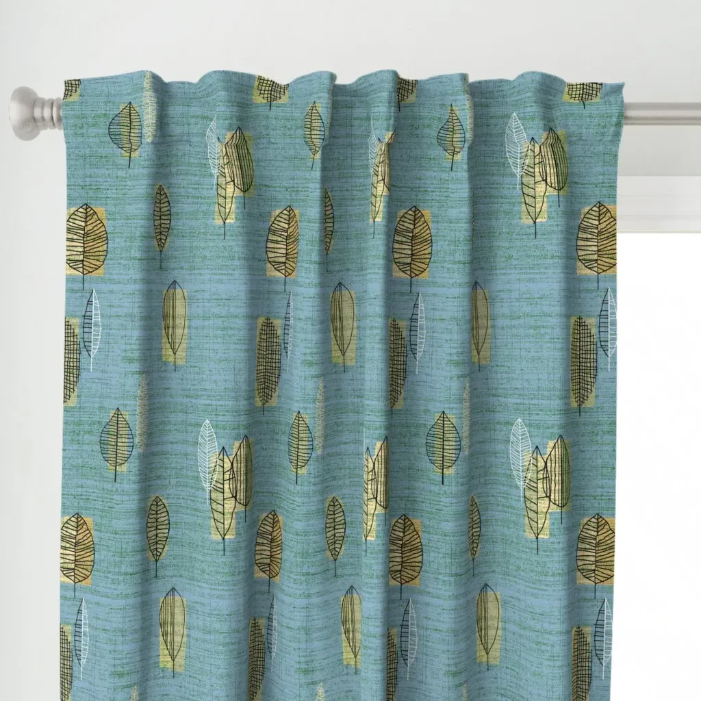 Falling Leaves Curtain Panel - Teal alternate view