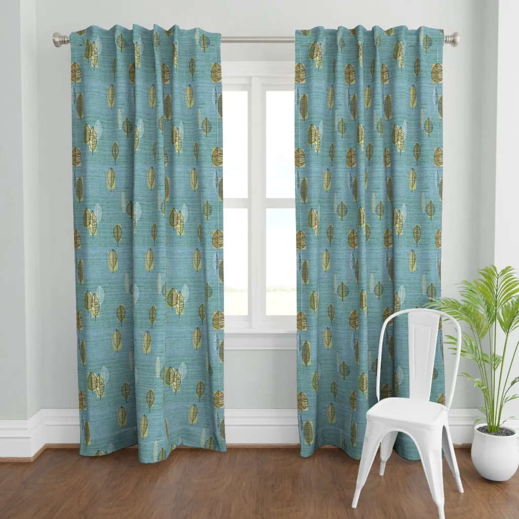 Falling Leaves Curtain Panel - Teal product