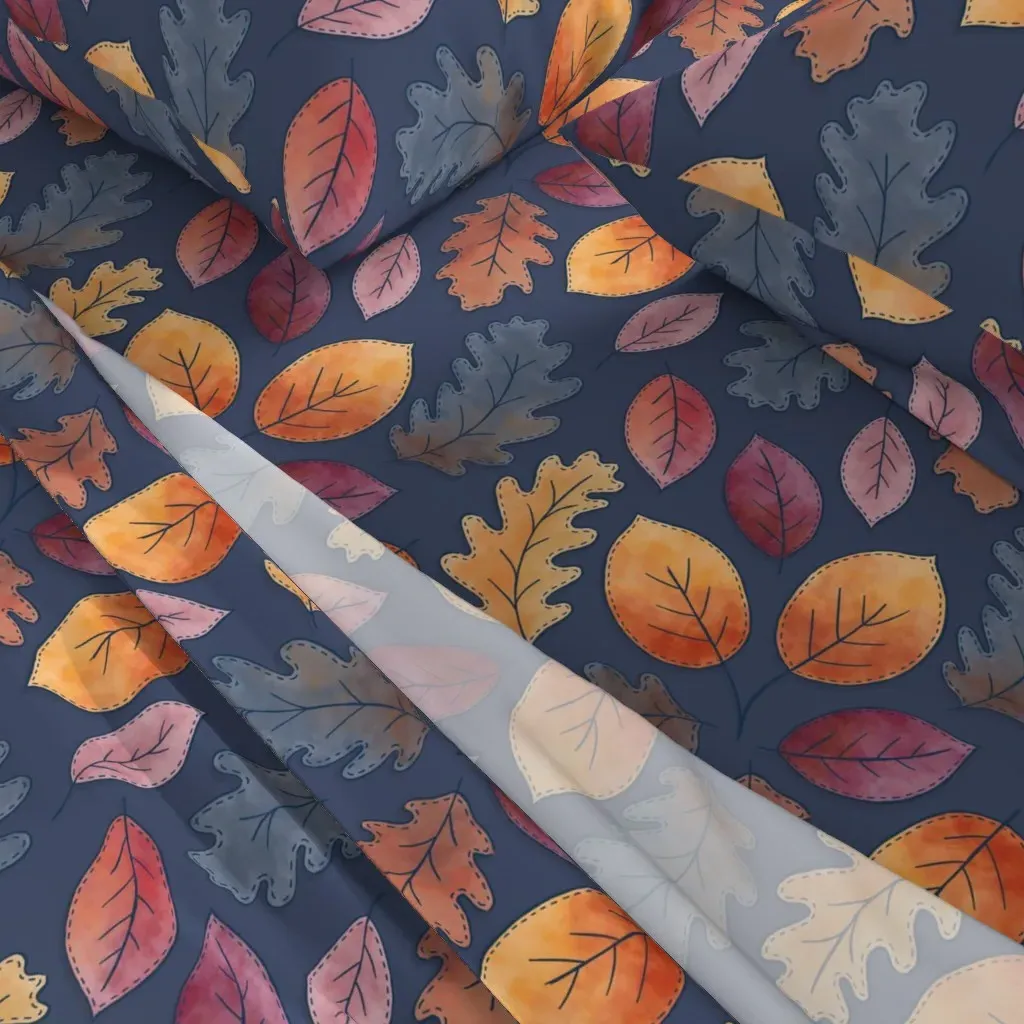 Falling Leaves On Blue Large Scale Queen Sheet Set - Orange alternate view