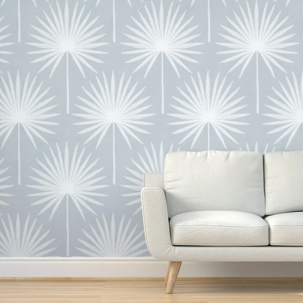 Fan Palm Leaves Peel and Stick Wallpaper - Dusty Blue, Textured product