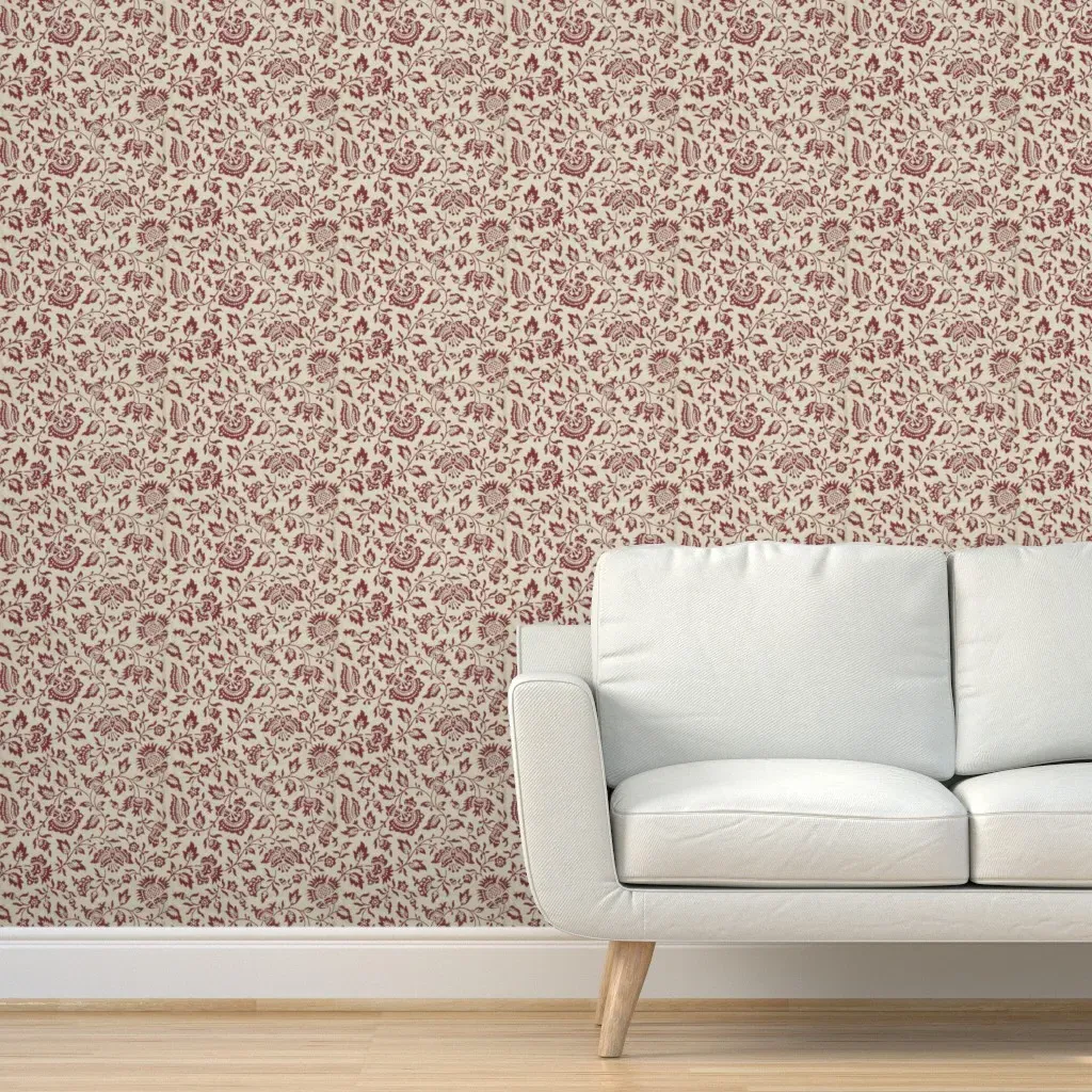 Fanciful Butterfly Flowers Peel and Stick Wallpaper - Crimson product