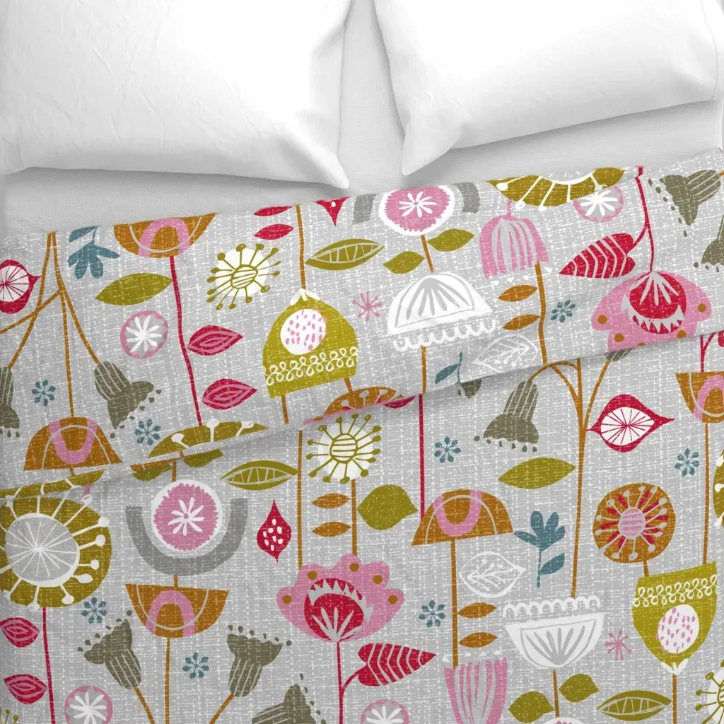 Fanciful Fifties Flowers Jumbo Duvet Cover - Pink alternate view