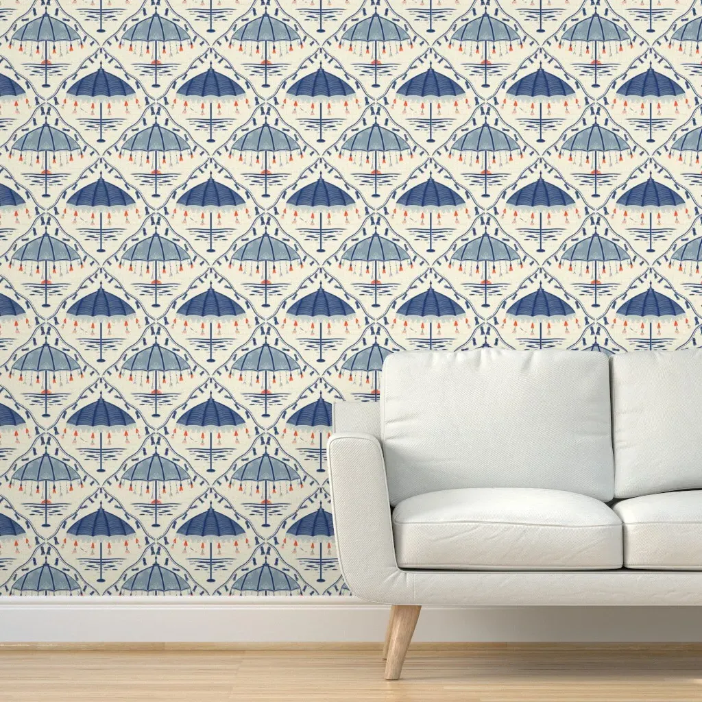 Fancy Boho Beach Umbrellas Peel and Stick Wallpaper - Navy Blue product