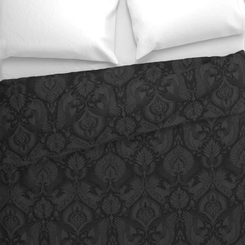Fancy Damask With Animals Duvet Cover - Dark Gray alternate view