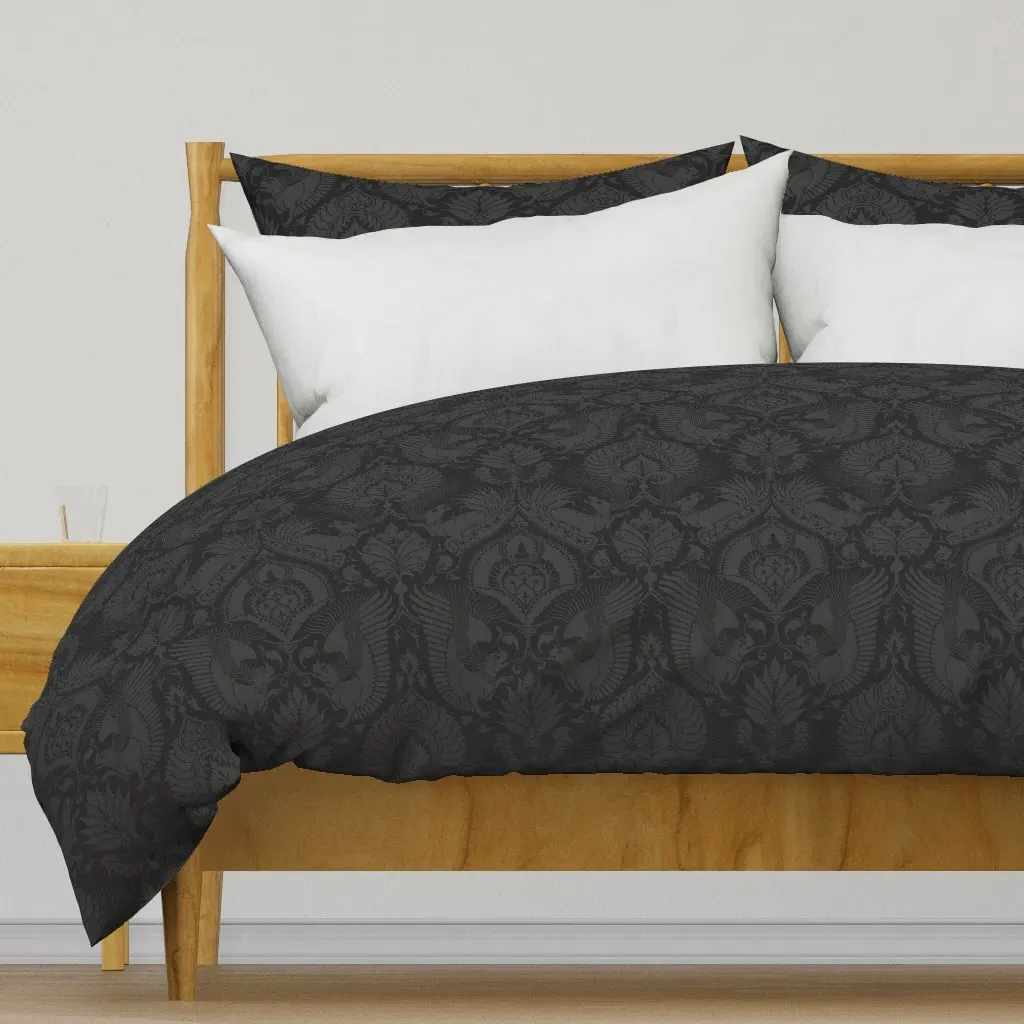 Fancy Damask With Animals Duvet Cover - Dark Gray product