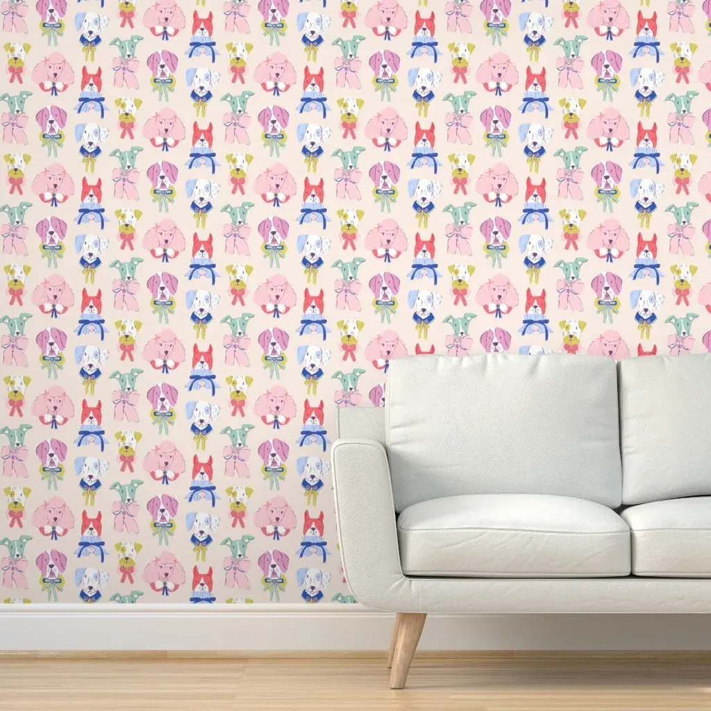 Fancy Dog Portraits Peel and Stick Wallpaper - Pink product