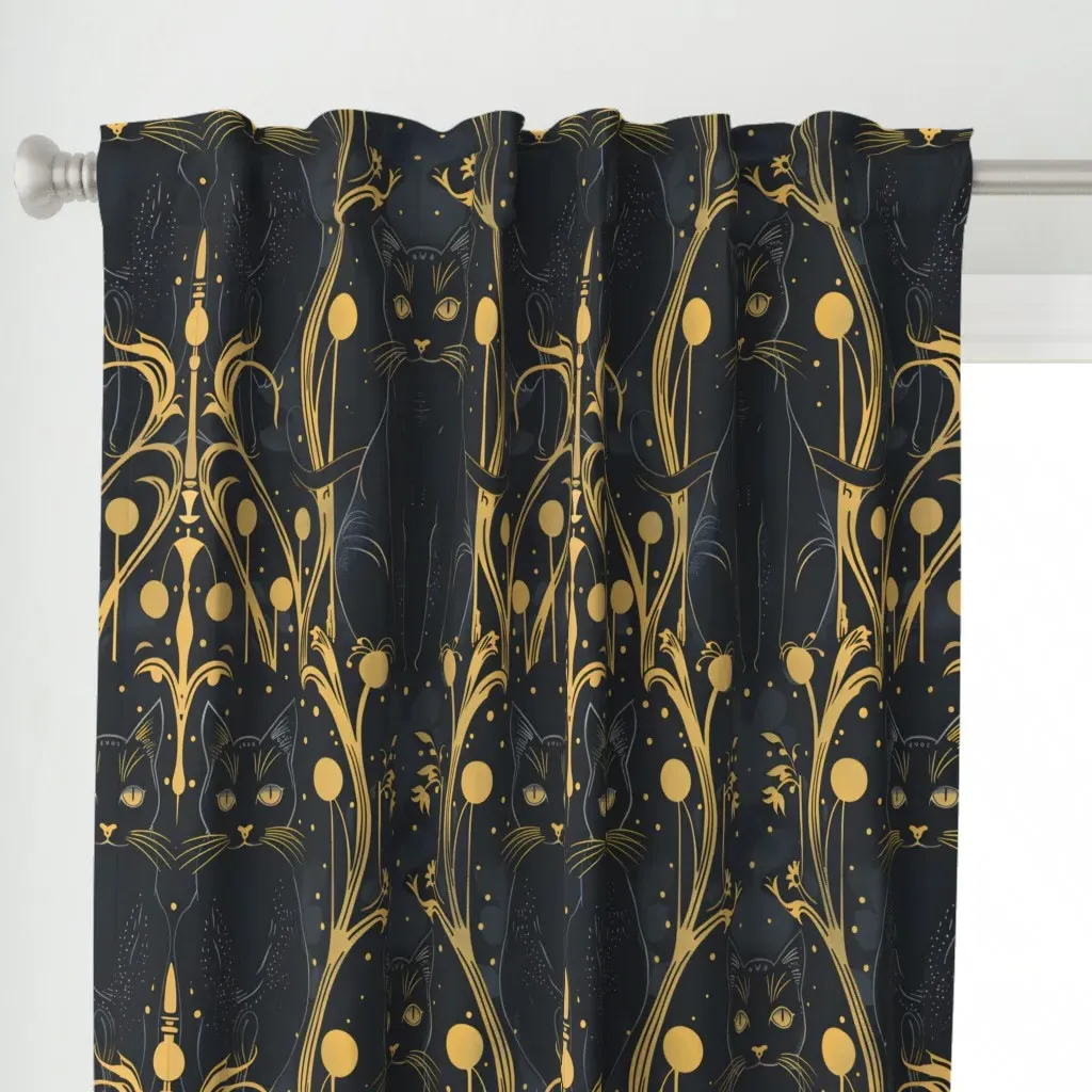 Fancy Felines Curtain Panel - Black alternate view