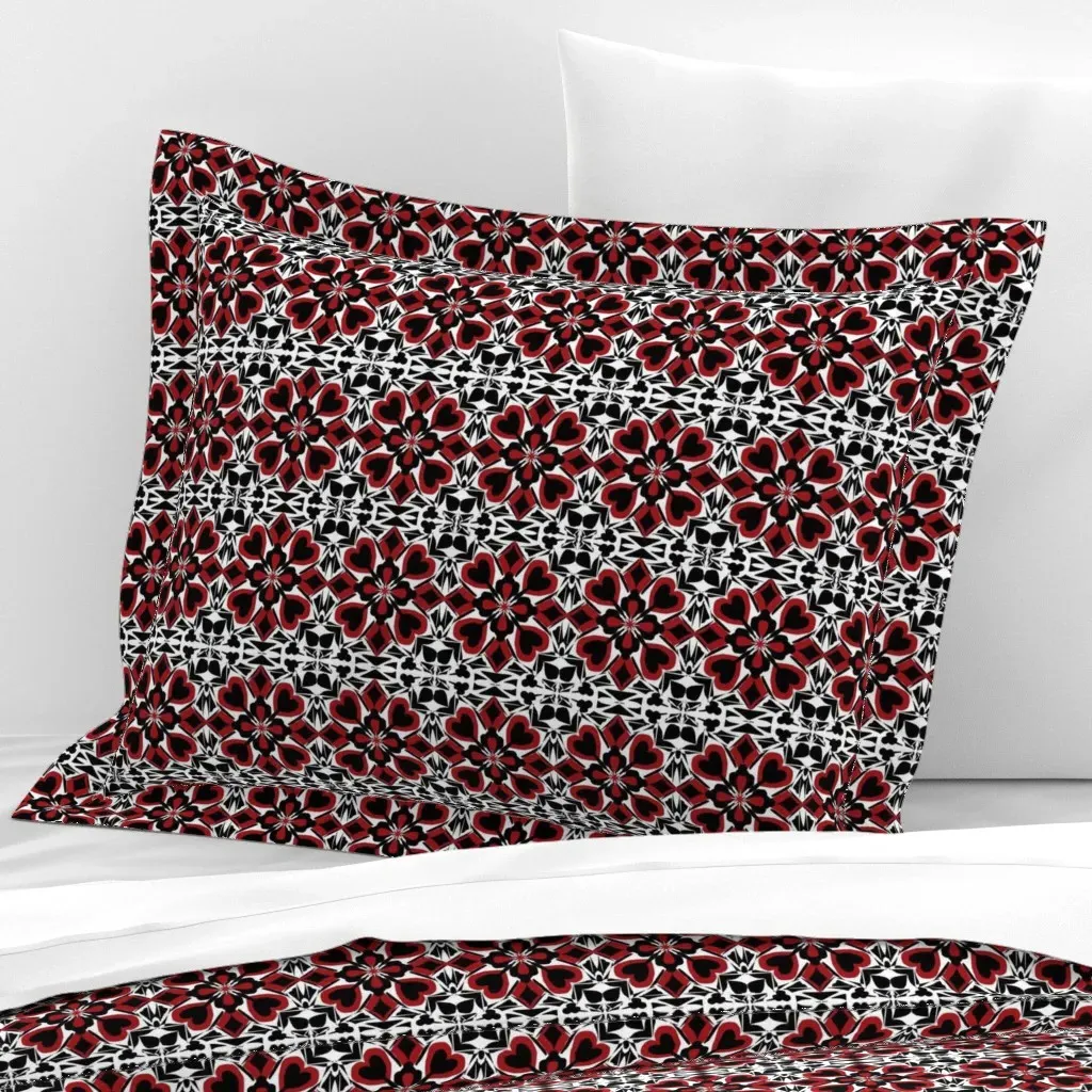 Fanned Hand Of Hearts Standard Flanged Pillowcase - Black, Cotton Sateen product