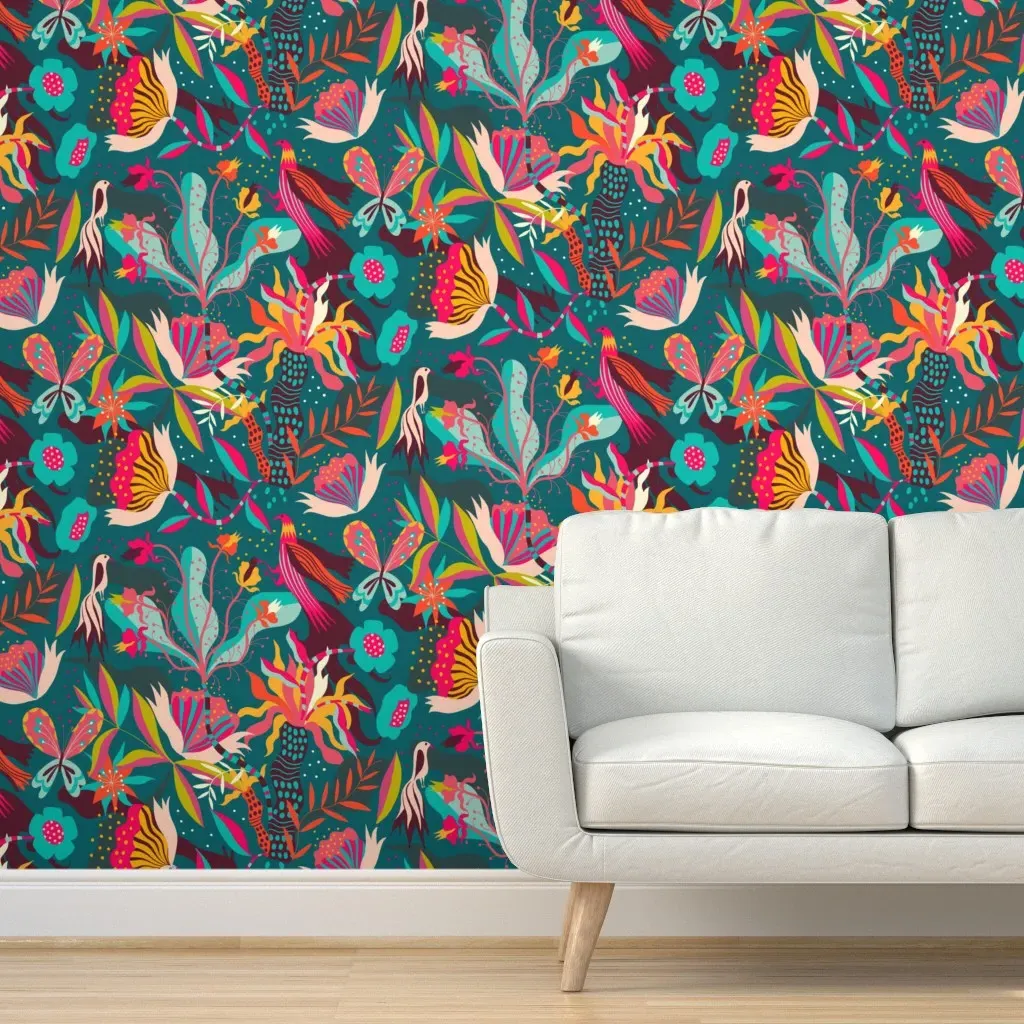 Fantastic Jungle Peel and Stick Wallpaper - Blue, Pink, Green product