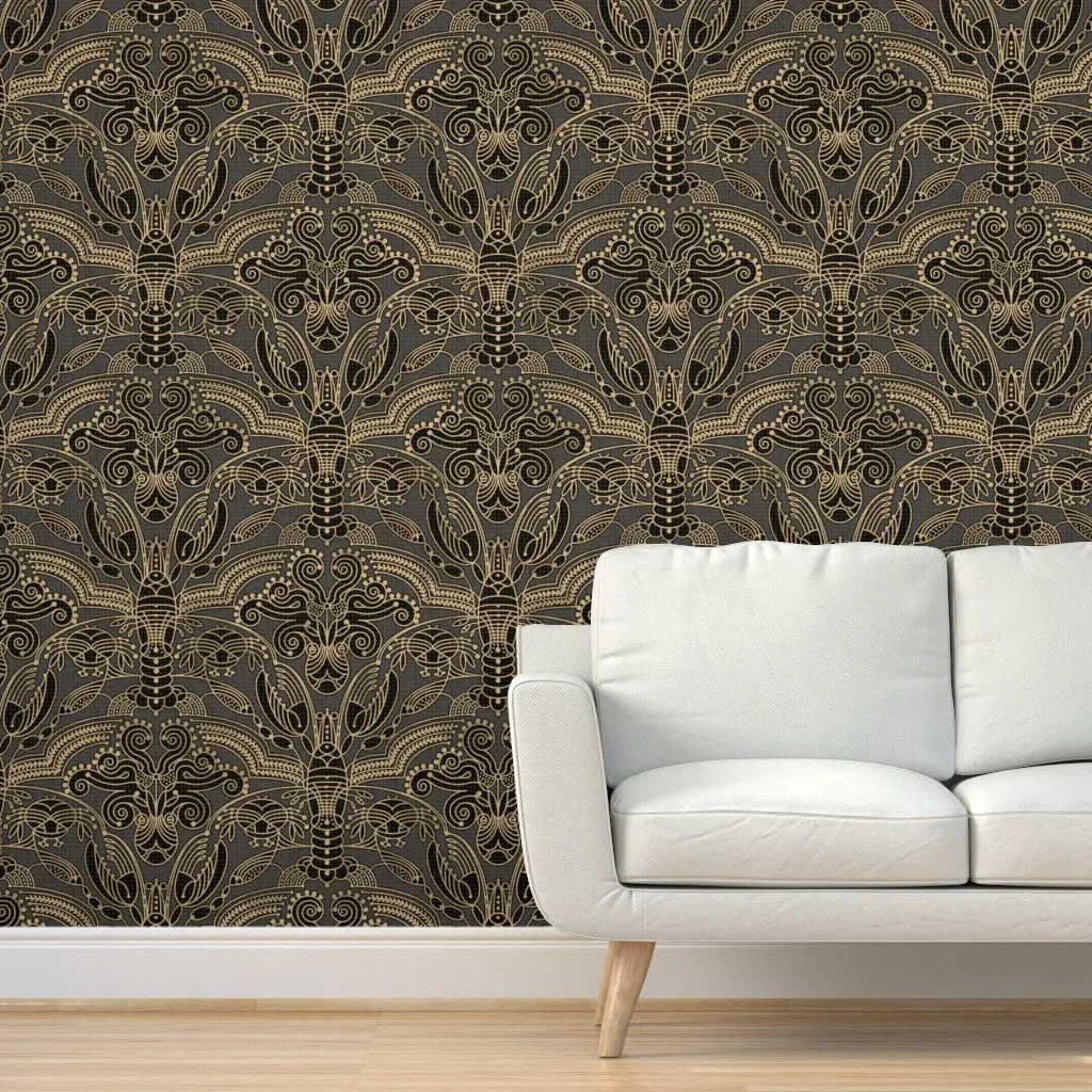 Fantastic Lobsters Peel and Stick Wallpaper - Gold, Black product