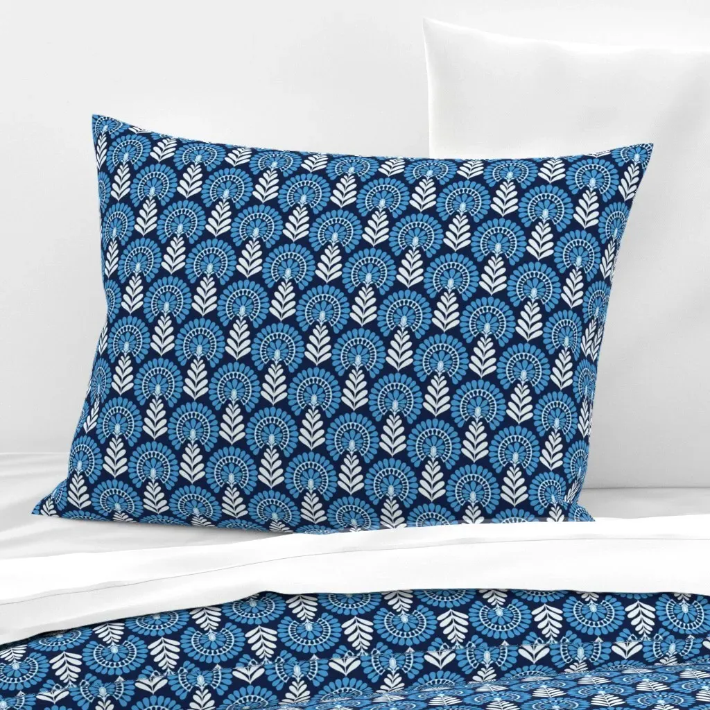 Fantasy Floral Monochrome Standard Knife Edge Pillow - Blue, Cotton Sateen product