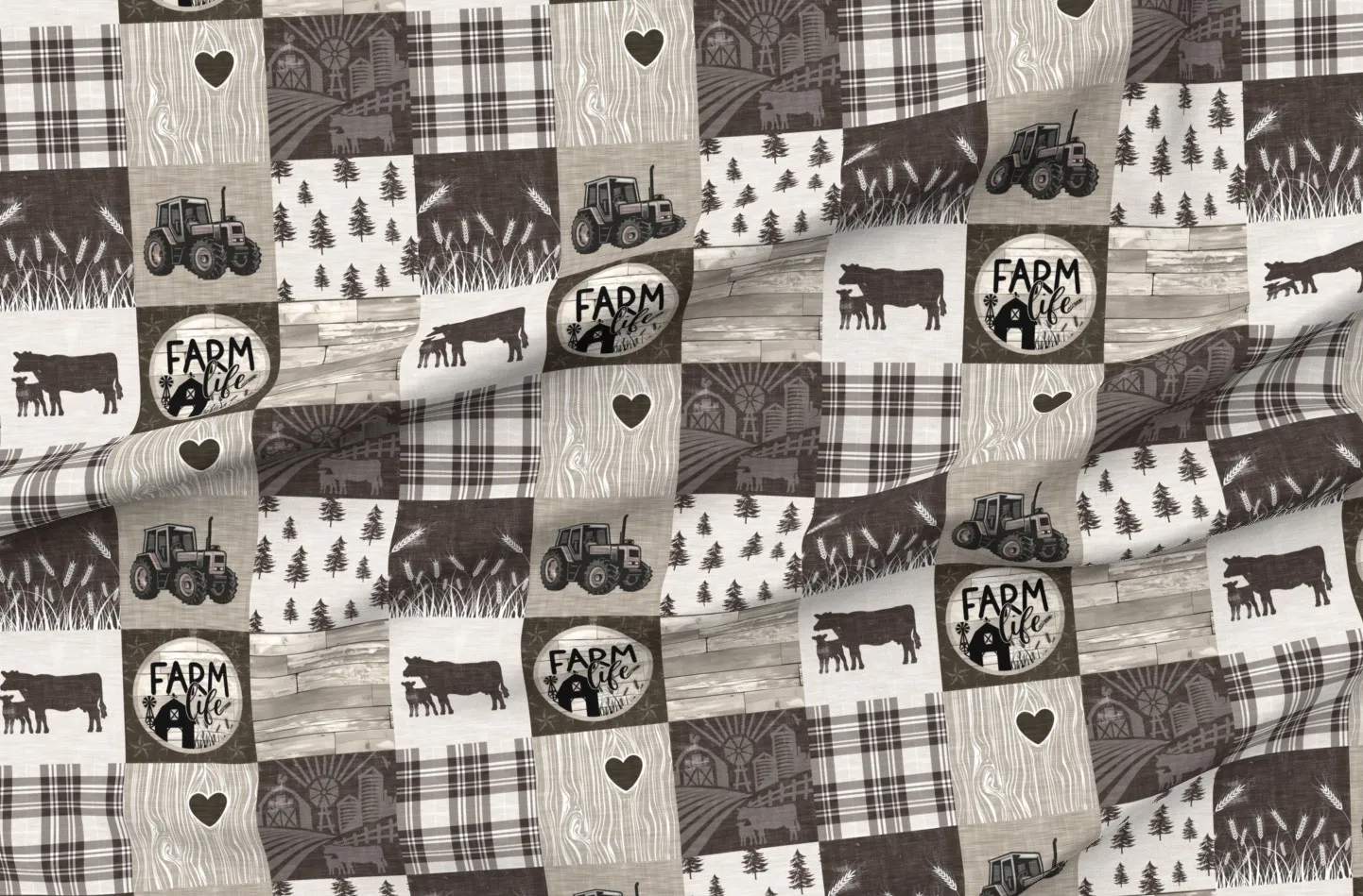 Farm Life Wholecloth Cheater Quilt Fabric - Brown product