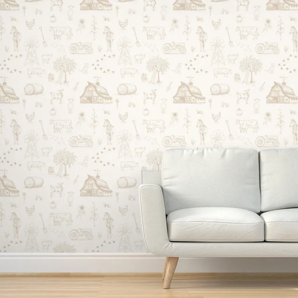 Farm Toile Peel and Stick Wallpaper - Linen on Cream product