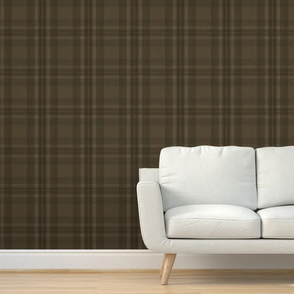 Farmer Brown's Worn Plaid Shirt Peel and Stick Wallpaper - Dark Brown product