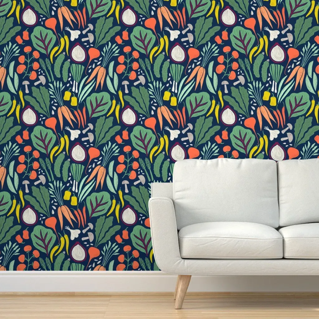 Farmers' Market Peel and Stick Wallpaper - Orange, Blue, Green product