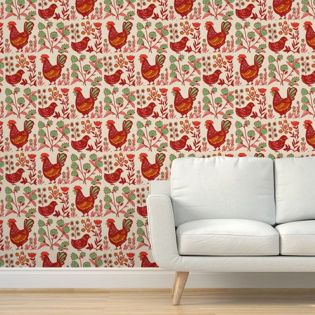 Farmfolk Chicken Peel and Stick Wallpaper - Red-Orange product