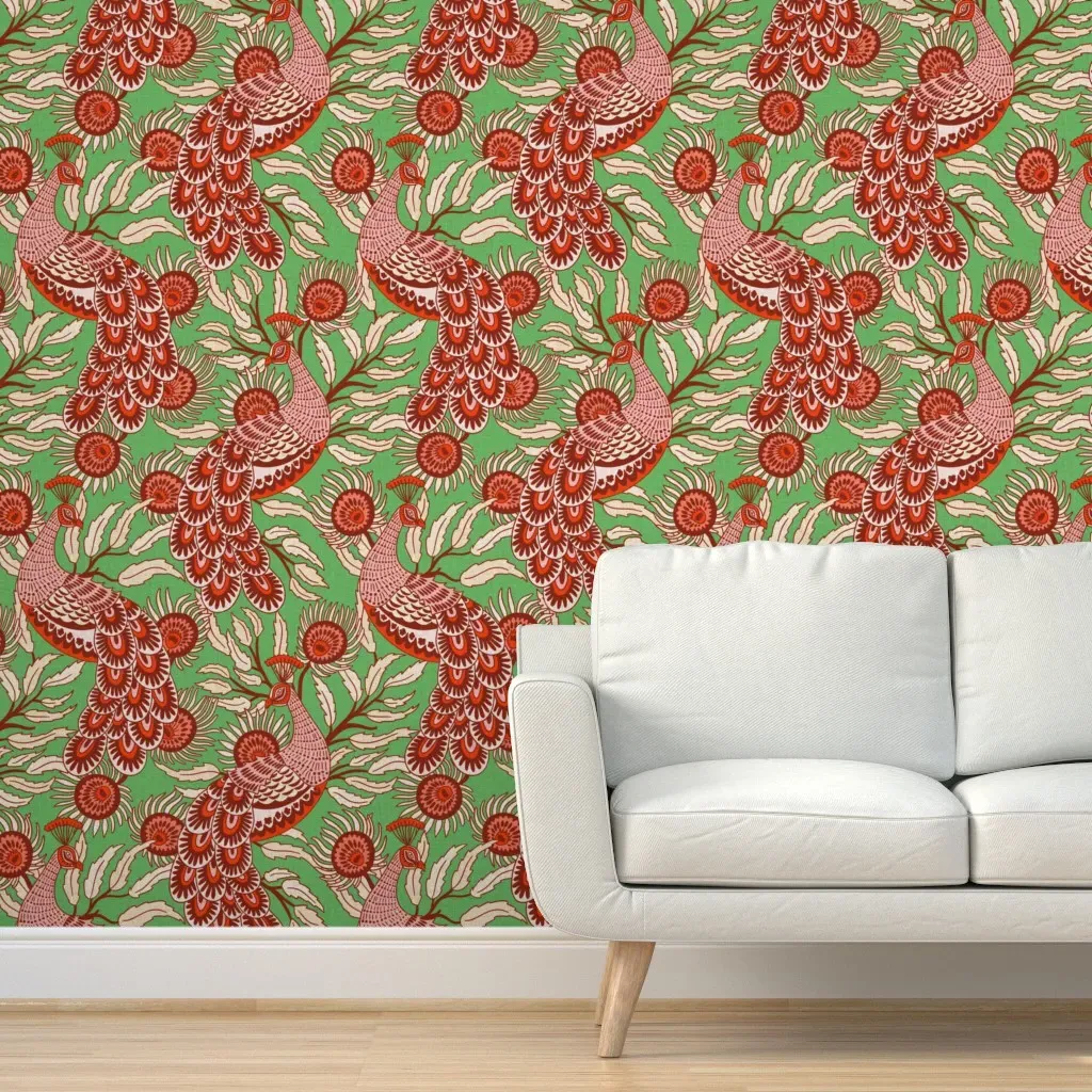Farmfolk Peacock Peel and Stick Wallpaper - Red product