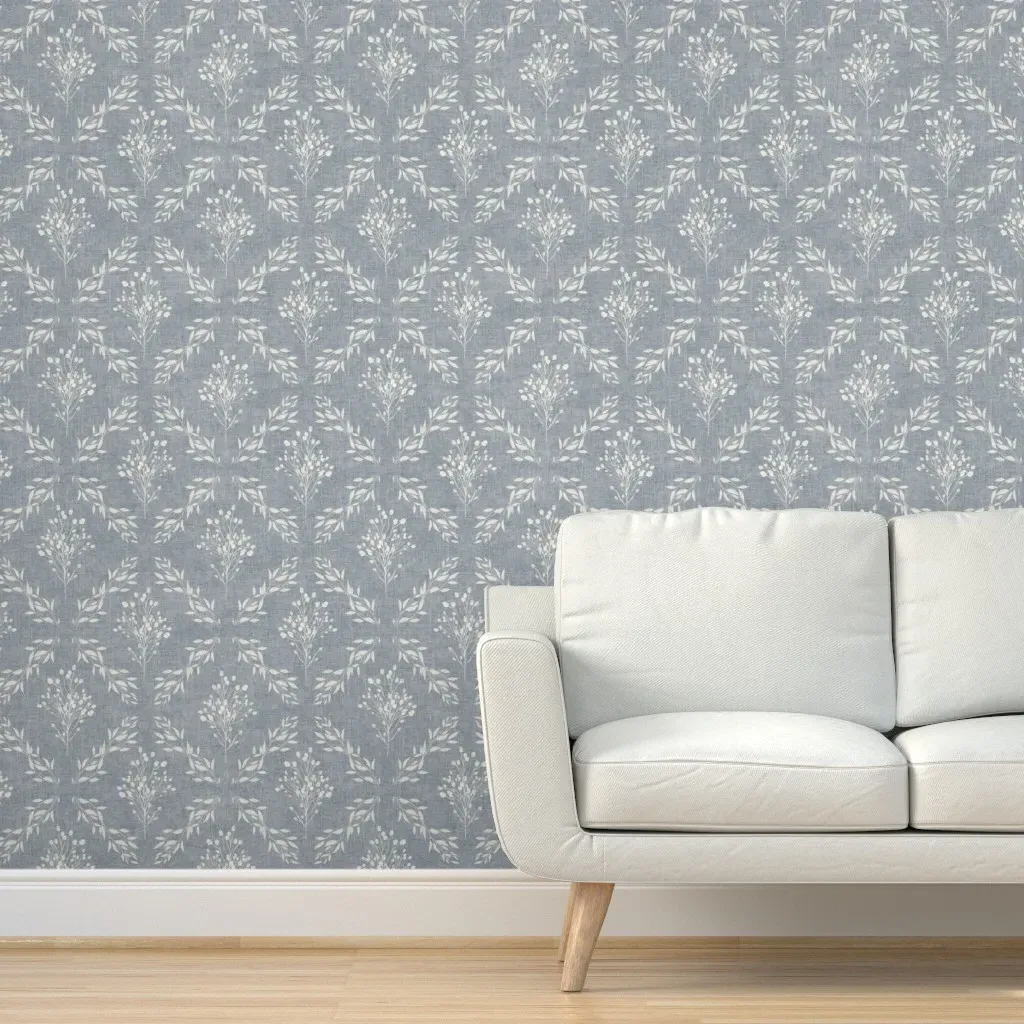 Farmhouse Botanical Floral Trellis Wreath Wallpaper - Cream, Blue product