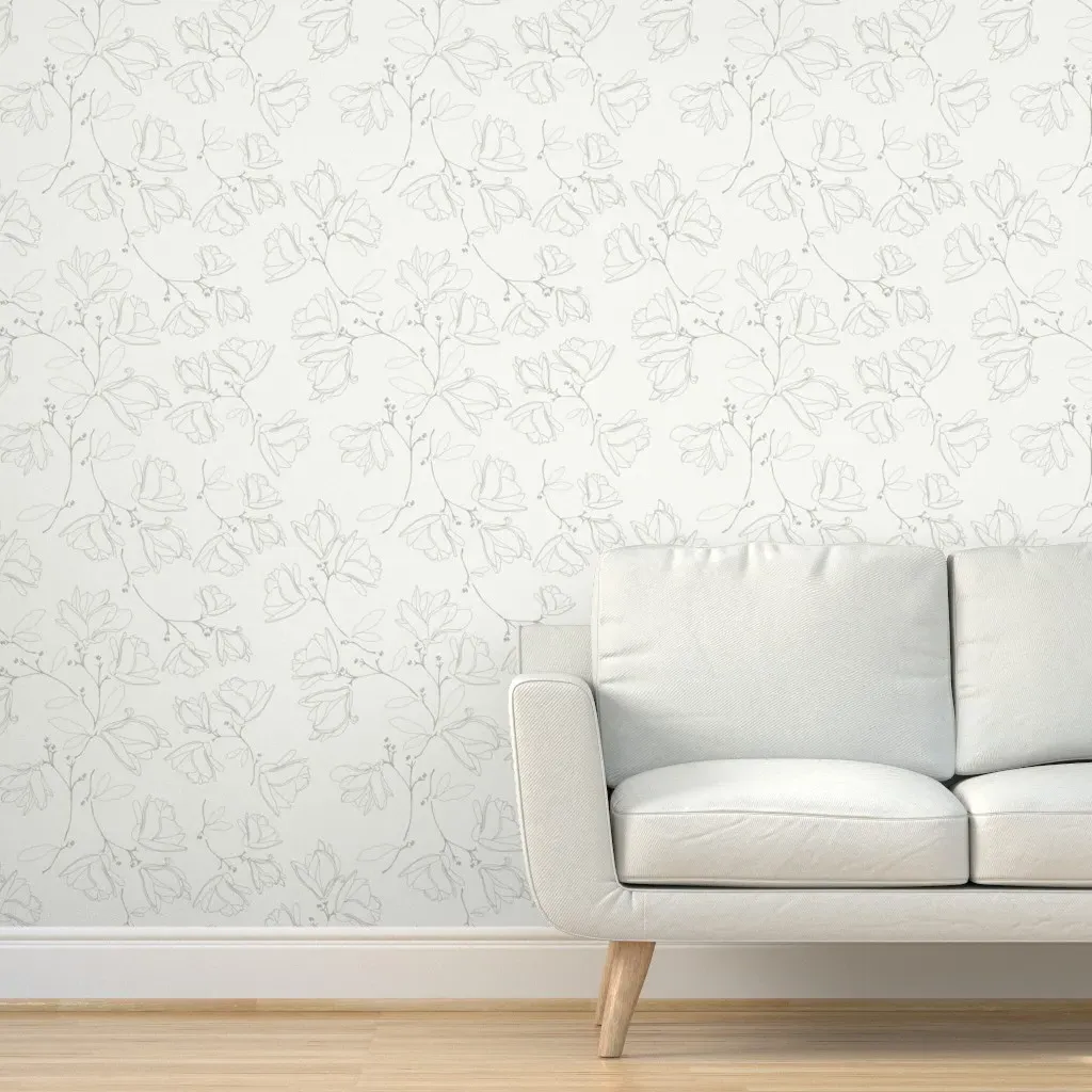 Farmhouse Botanical Line Drawing Peel and Stick Wallpaper - Light Grey product