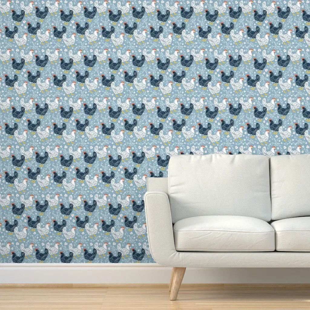 Farmhouse Chickens Peel and Stick Wallpaper - White product