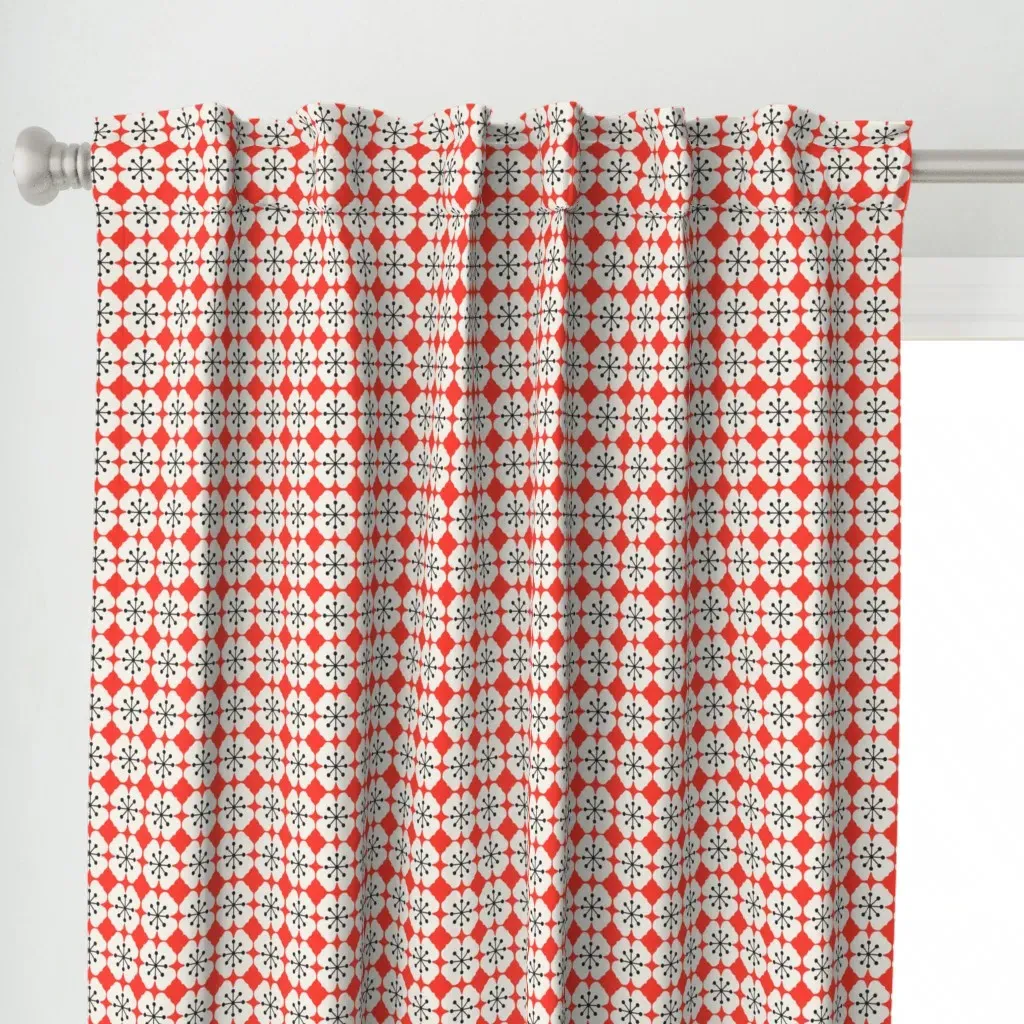 Farmhouse Flowerbed Red Curtain Panel - White alternate view